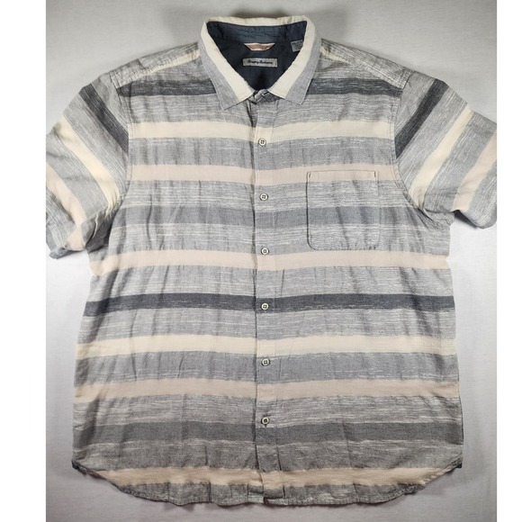 Tommy Bahama Other - Tommy Bahama Button Down Mens XXL Gray‎ Striped Short Sleeve Linen Blend Coastal